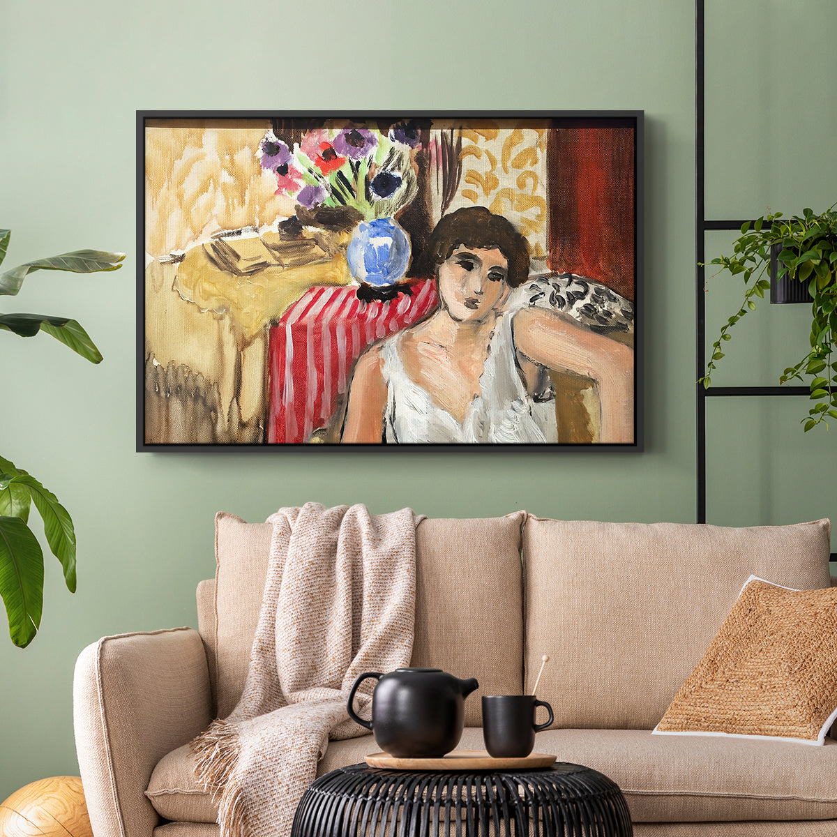 Woman Seated in an Armchair, c. 1920 - Floater Framed Canvas Print