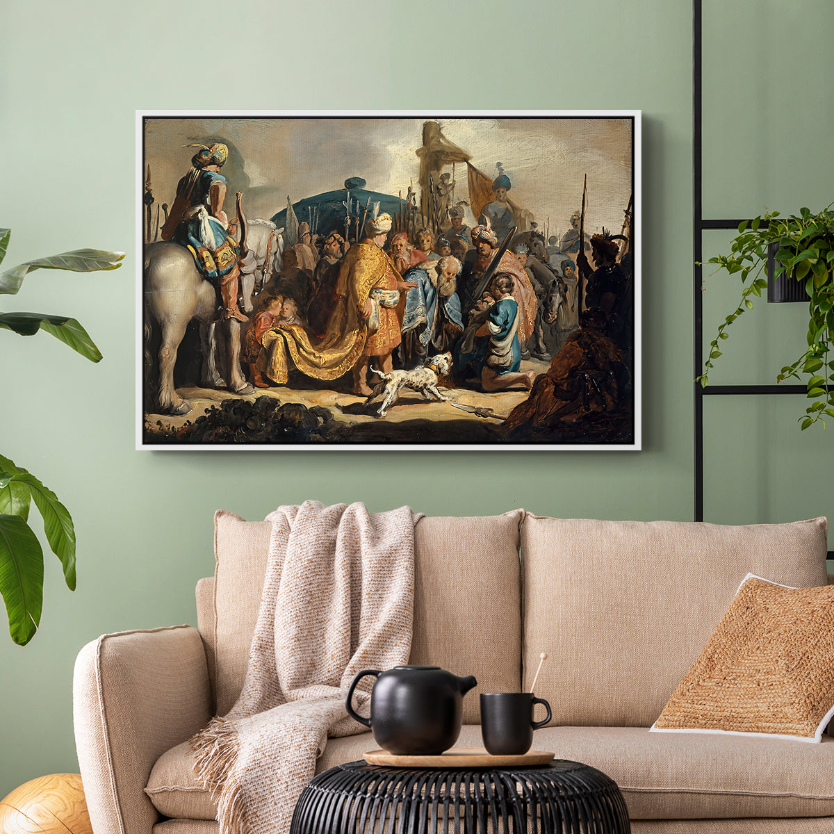 David with Goliath's Head in front of Saul, for Rembrandt, 1627 - Floater Framed Canvas Print