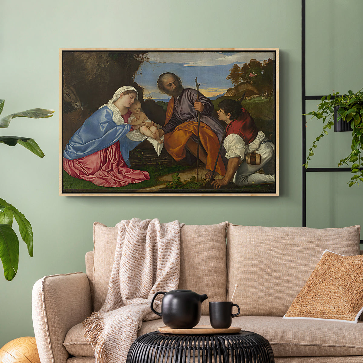 The Holy Family with a Shepherd, c. 1510 - Floater Framed Canvas Print