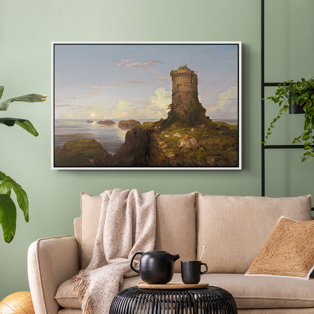 Italian Coast Scene with Ruined Tower, 1838 - Floater Framed Canvas Print