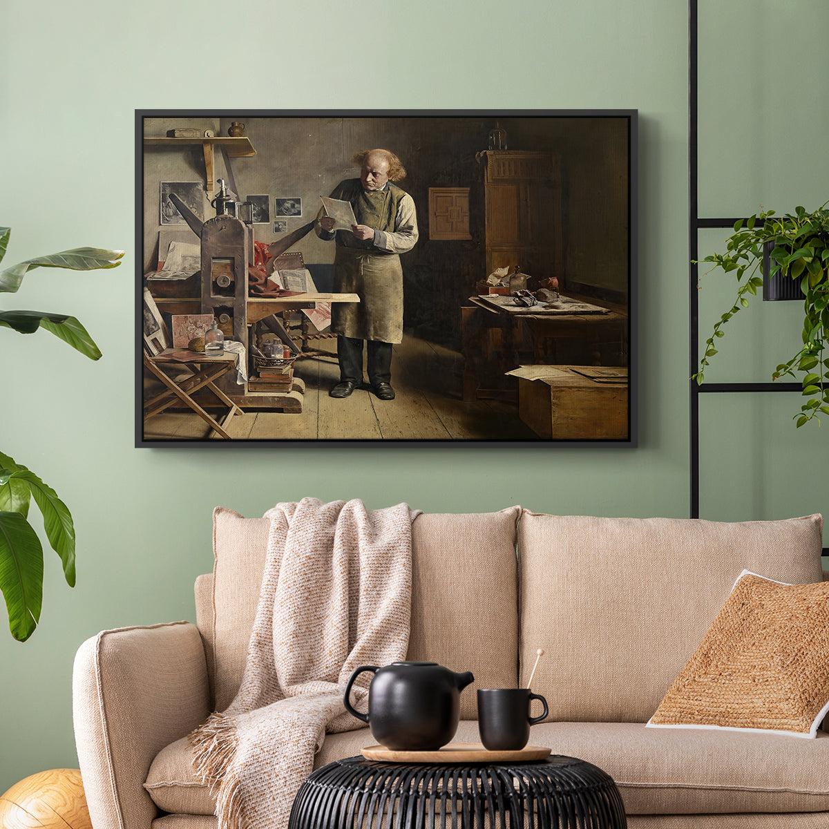 The Plate Printer, 1875 - Floater Framed Canvas Print