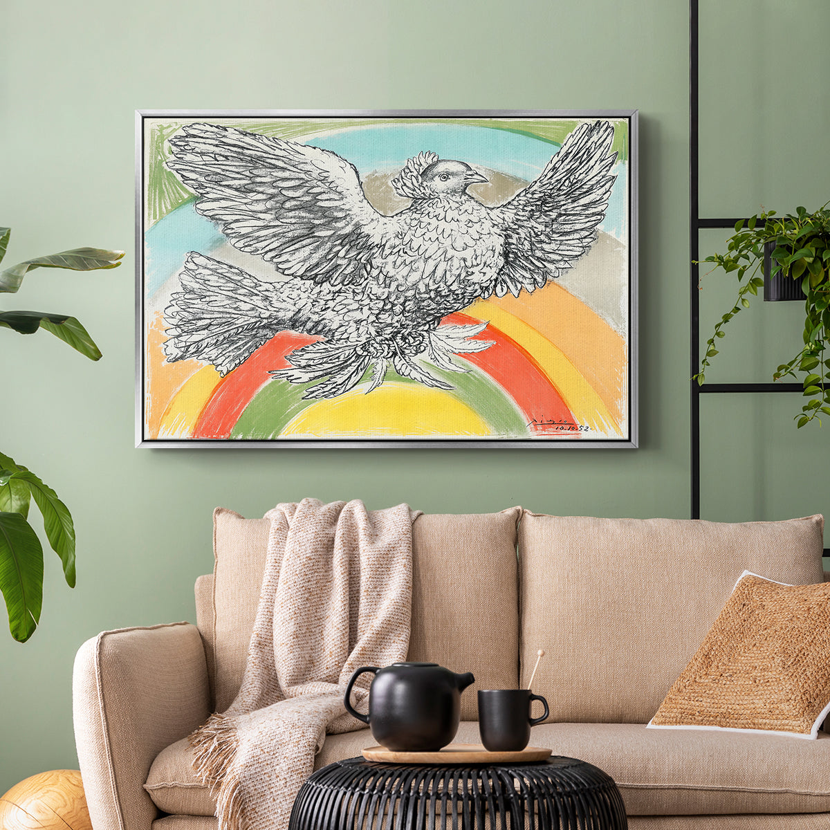 Flying Dove with Rainbow (Colombe volant à l'Arc-en-ciel), 1952 - Floater Framed Canvas Print