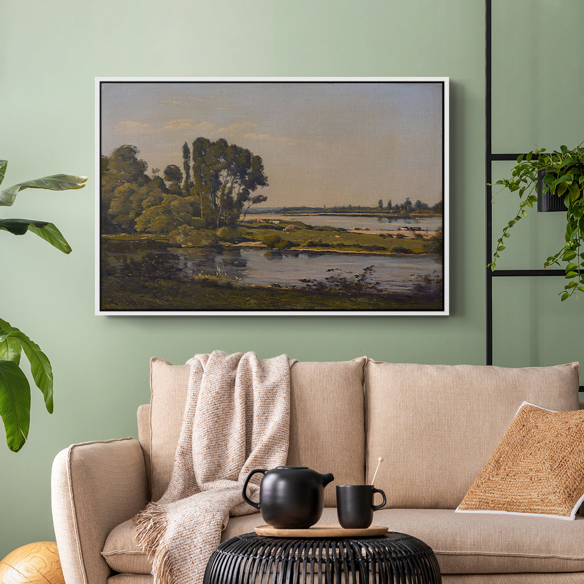 Landscape with a River, 1892 - Floater Framed Canvas Print