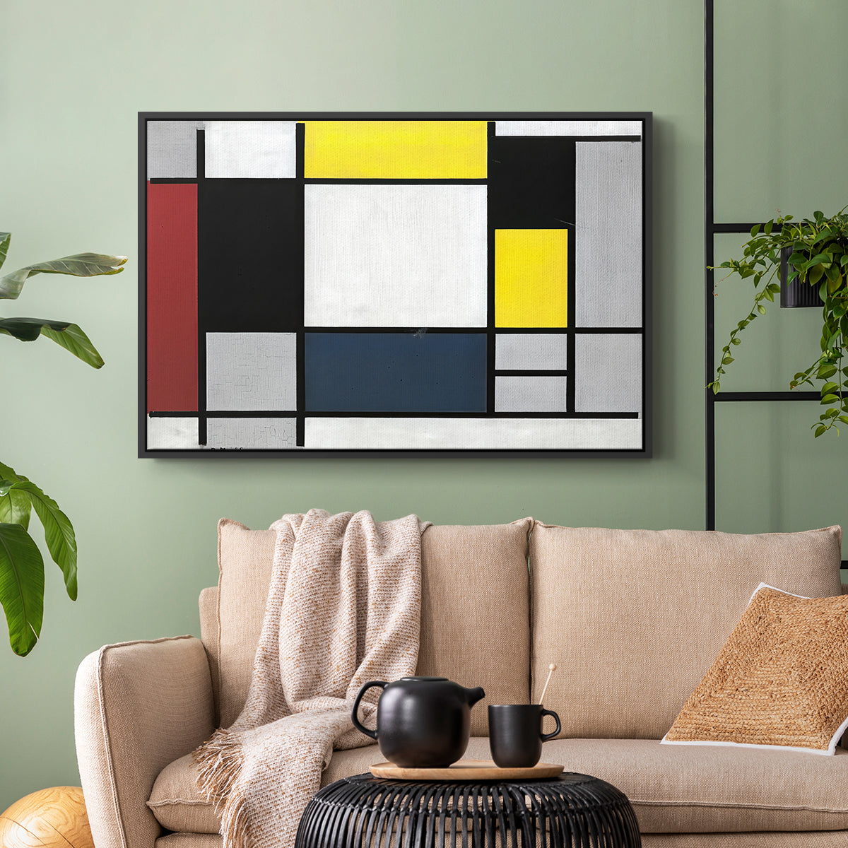 Composition with Yellow, Red, Black, Blue, and Gray, 1920 - Floater Framed Canvas Print