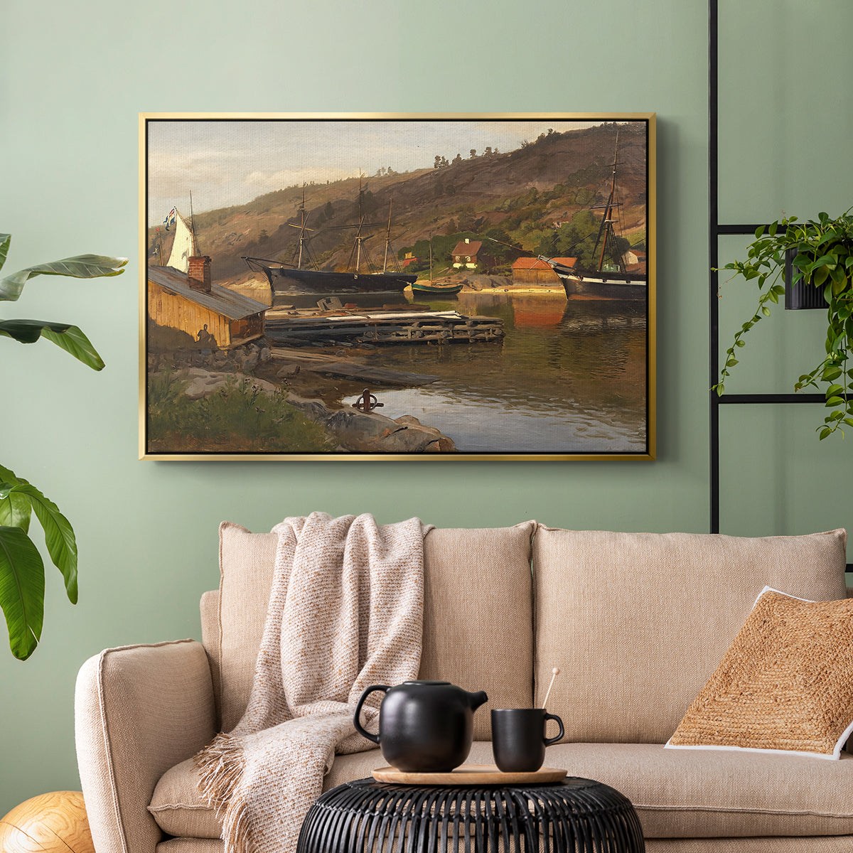 Landingsbrygge Husvik, Drøbak, 1875 - Floater Framed Canvas Print