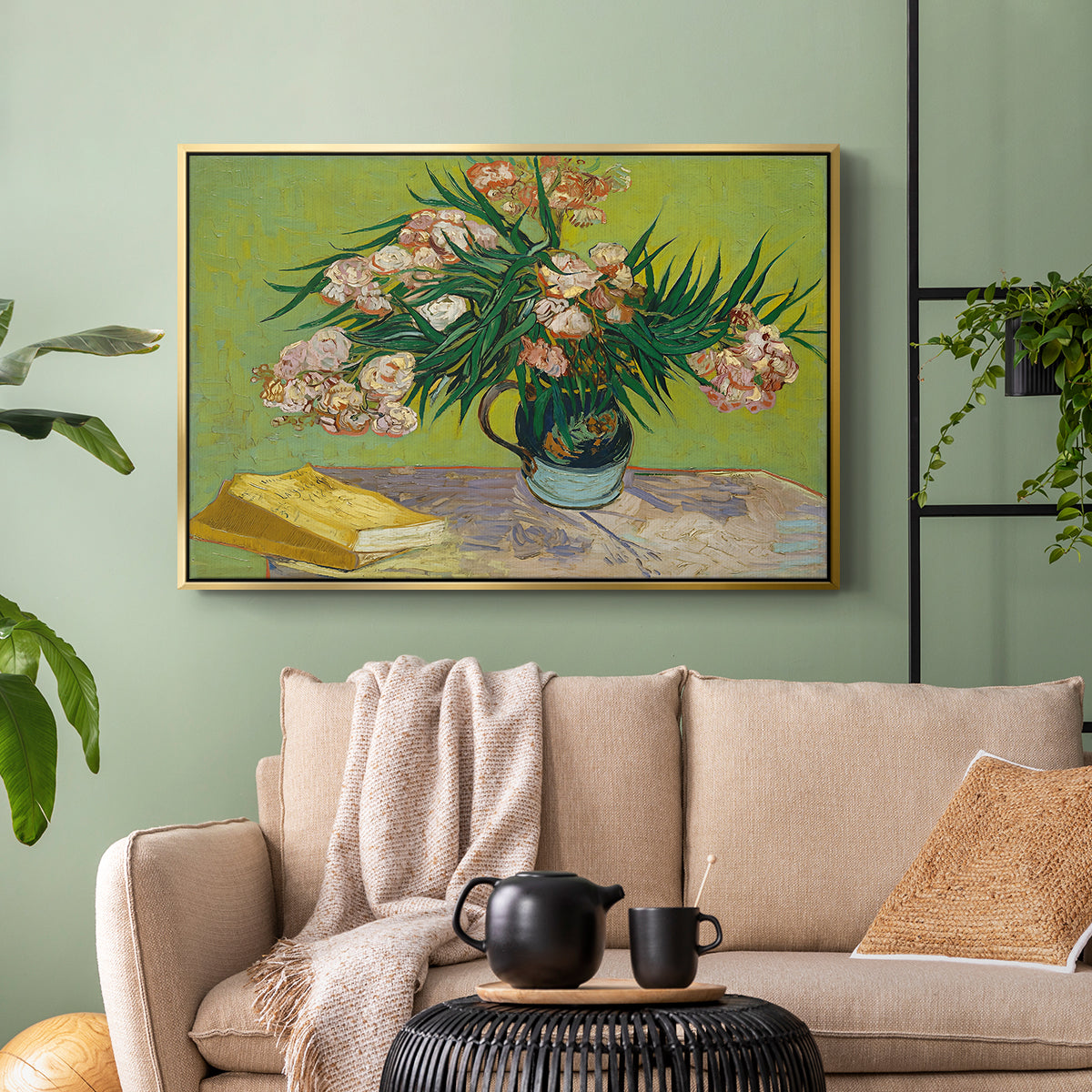 Vase with Oleanders and Books, 1888 - Floater Framed Canvas Print