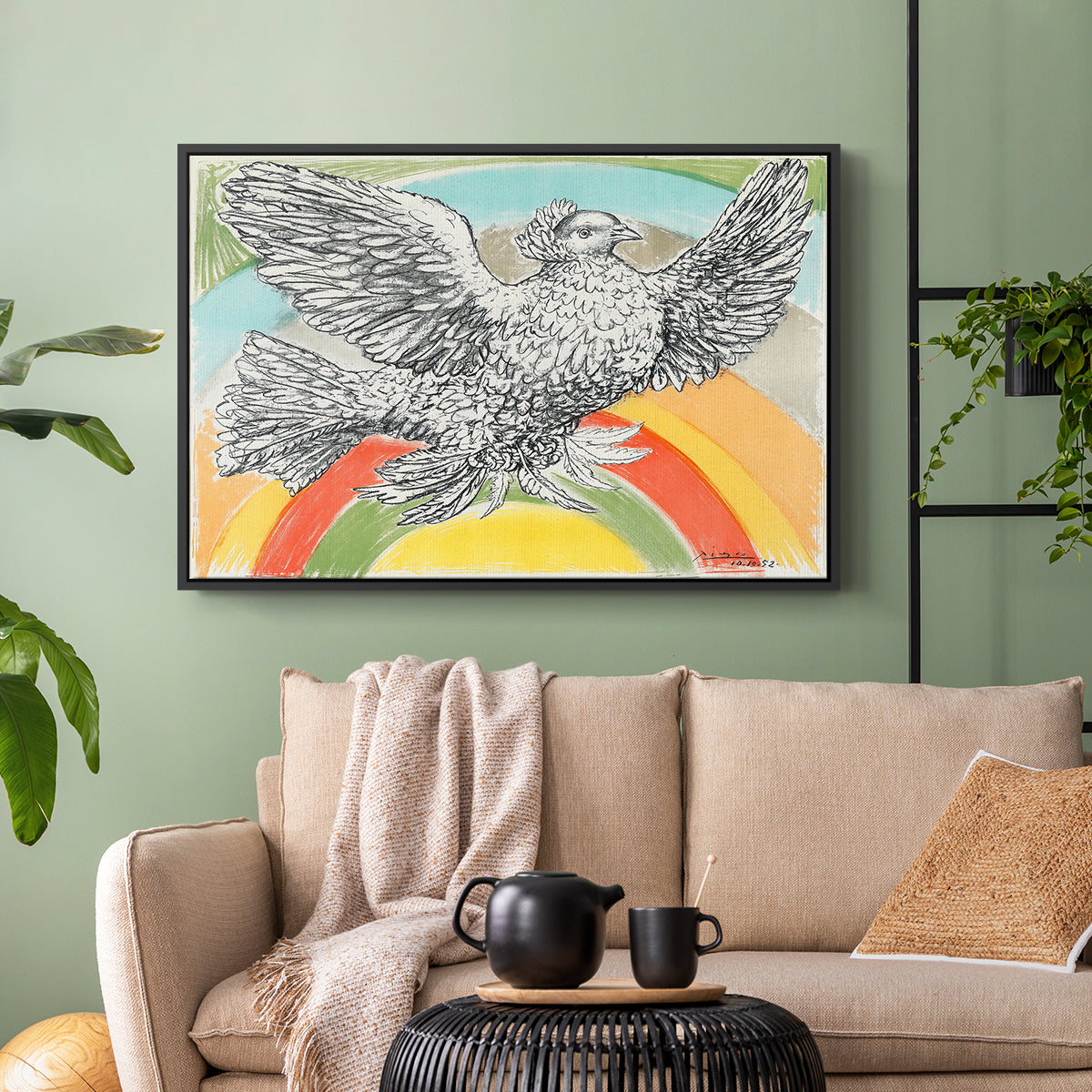 Flying Dove with Rainbow (Colombe volant à l'Arc-en-ciel), 1952 - Floater Framed Canvas Print