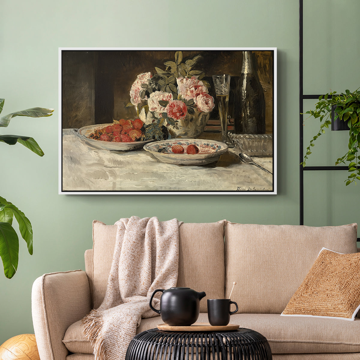 Strawberries and Champagne, c. 1881-1885 - Floater Framed Canvas Print