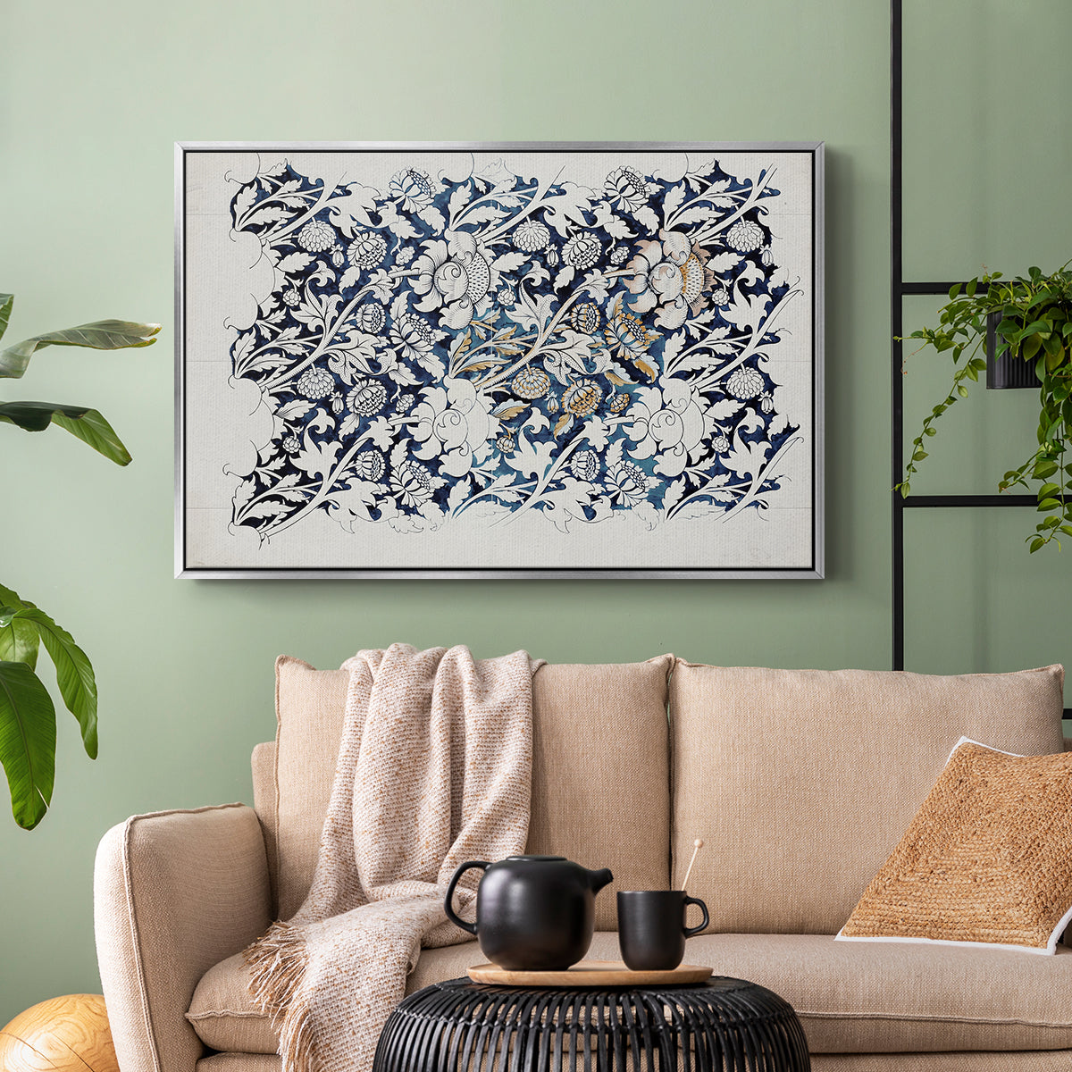 Watercolour for Printed Fabric Design: Wey, c. 1882-1883 - Floater Framed Canvas Print