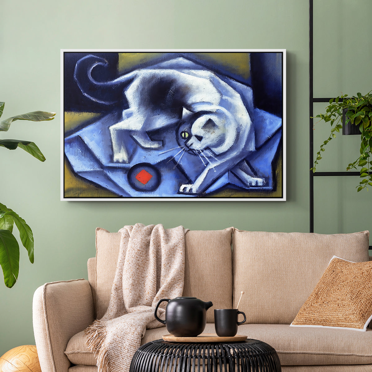 Cat Playing with a Ball, 1945-1950 - Floater Framed Canvas Print