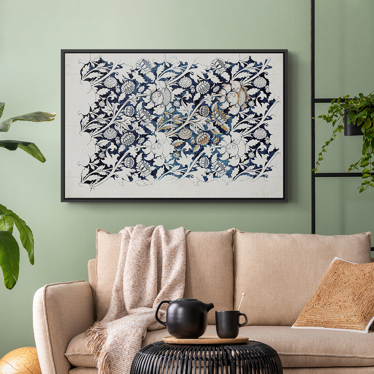 Watercolour for Printed Fabric Design: Wey, c. 1882-1883 - Floater Framed Canvas Print