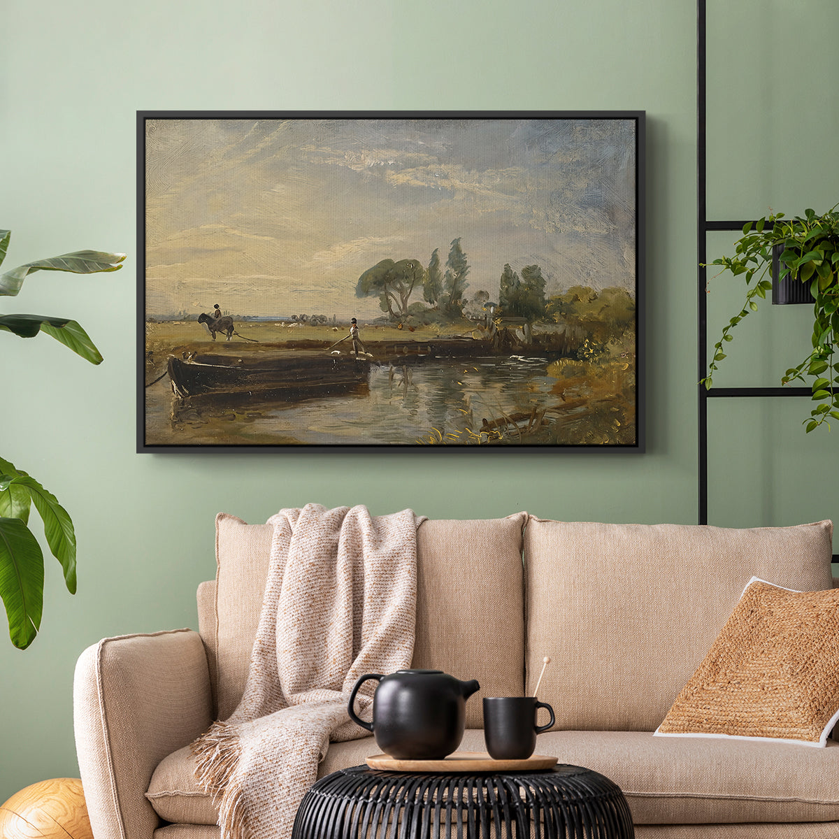 Barge below Flatford Lock, c. 1810 - Floater Framed Canvas Print