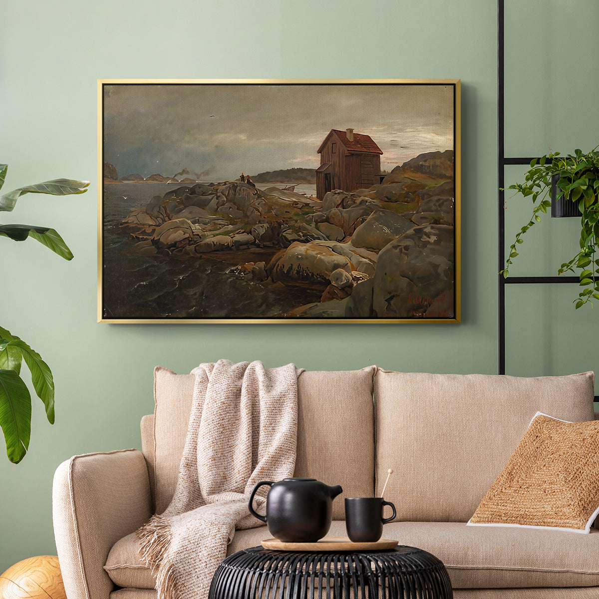 A Fisherman's Home, Lillesand, 1858 - Floater Framed Canvas Print