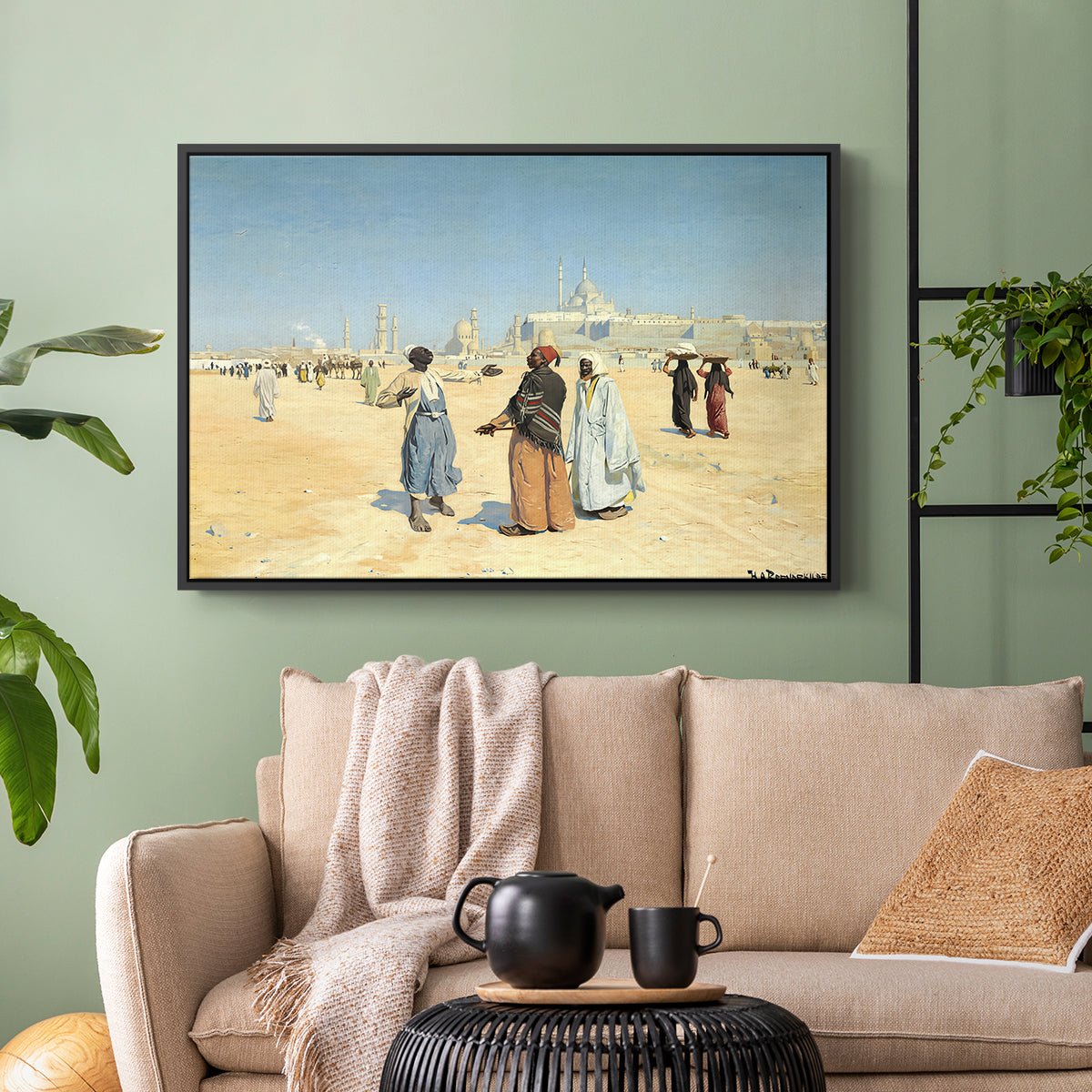 View from the Desert of Cairo with Citadel and Mamluk Tombs in the Background, c. 1889-1890 - Floater Framed Canvas Print