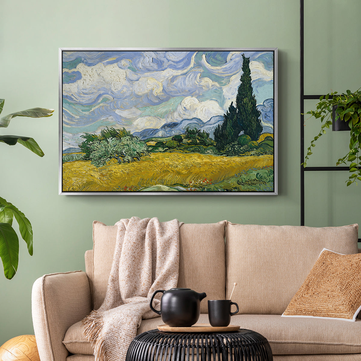 Wheat Field with Cypresses, 1889 - Floater Framed Canvas Print