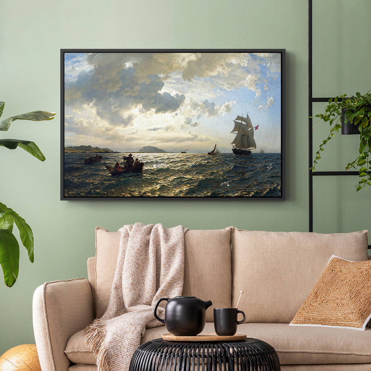 Fresh Breeze on the Norwegian Coast, 1876 - Floater Framed Canvas Print