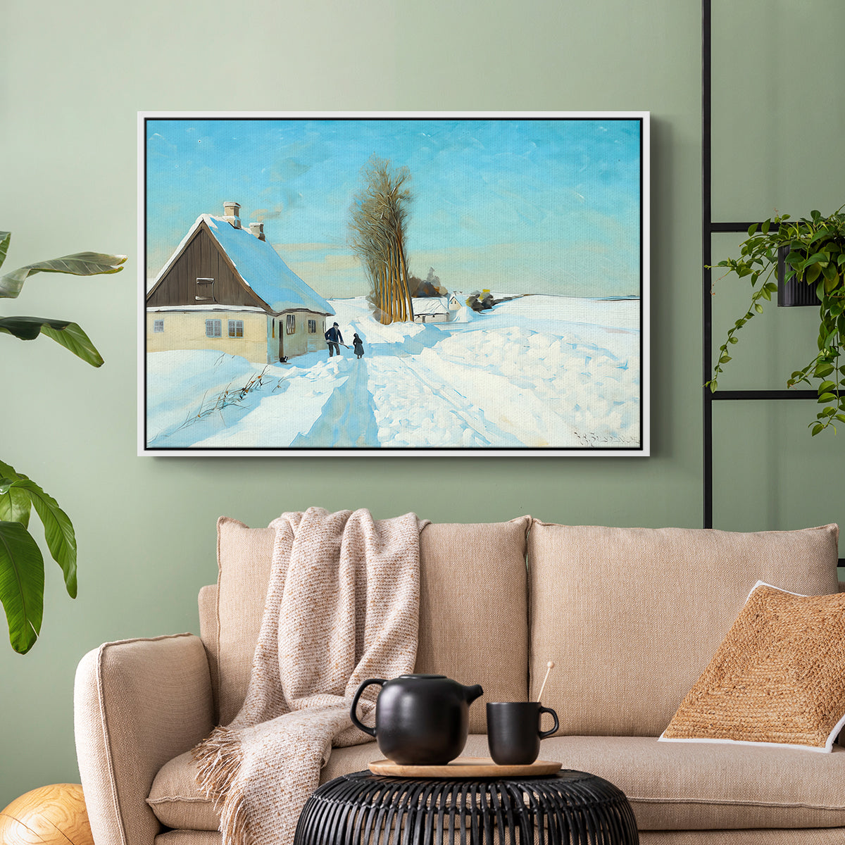 Shoveling Snow on a Beautiful Winter Day, c. 1898 - Floater Framed Canvas Print
