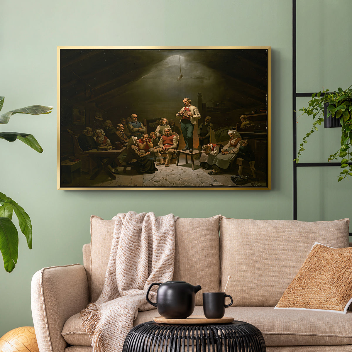 Low Church Devotion (Haugianerne), 1848 - Floater Framed Canvas Print