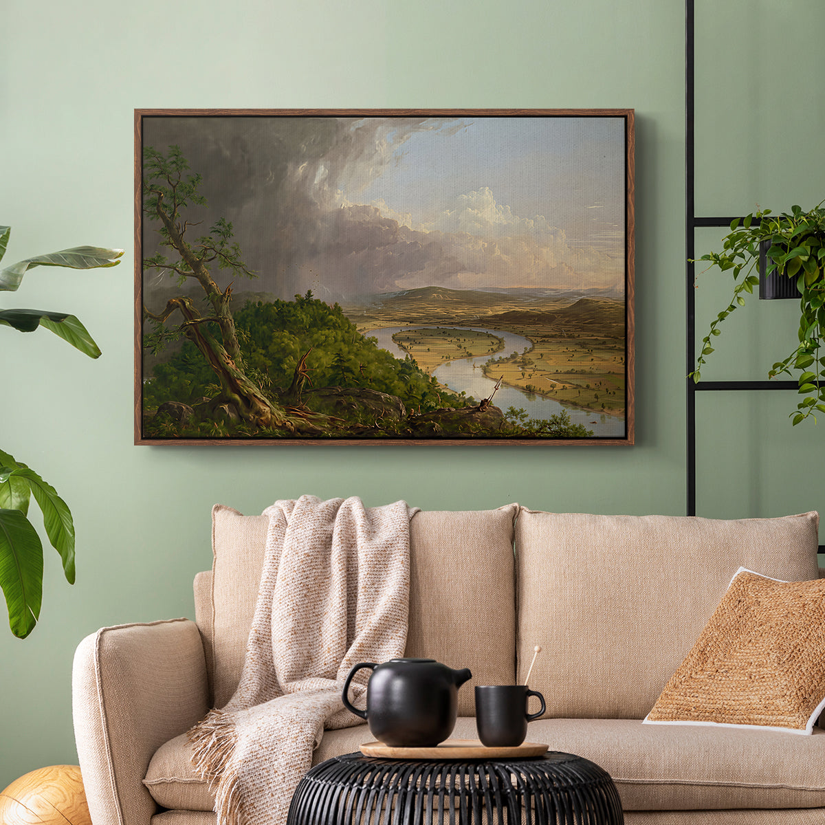 View from Mount Holyoke, Northampton, Massachusetts, after a Thunderstorm (Oxbow), 1836 - Floater Framed Canvas Print