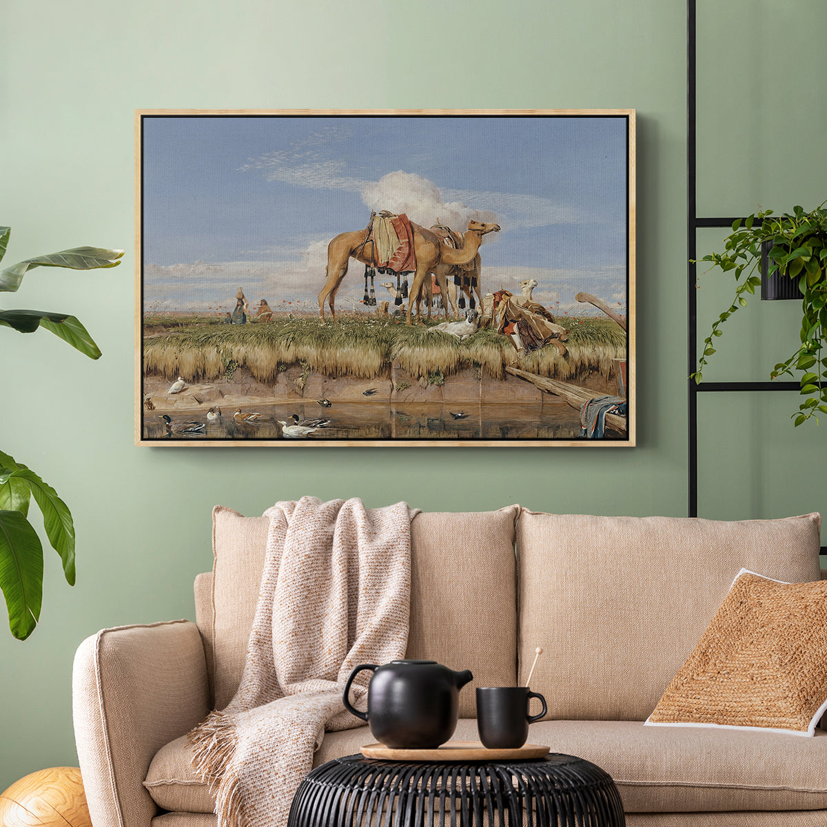 On the Banks of the Nile, Upper Egypt, 1876 - Floater Framed Canvas Print