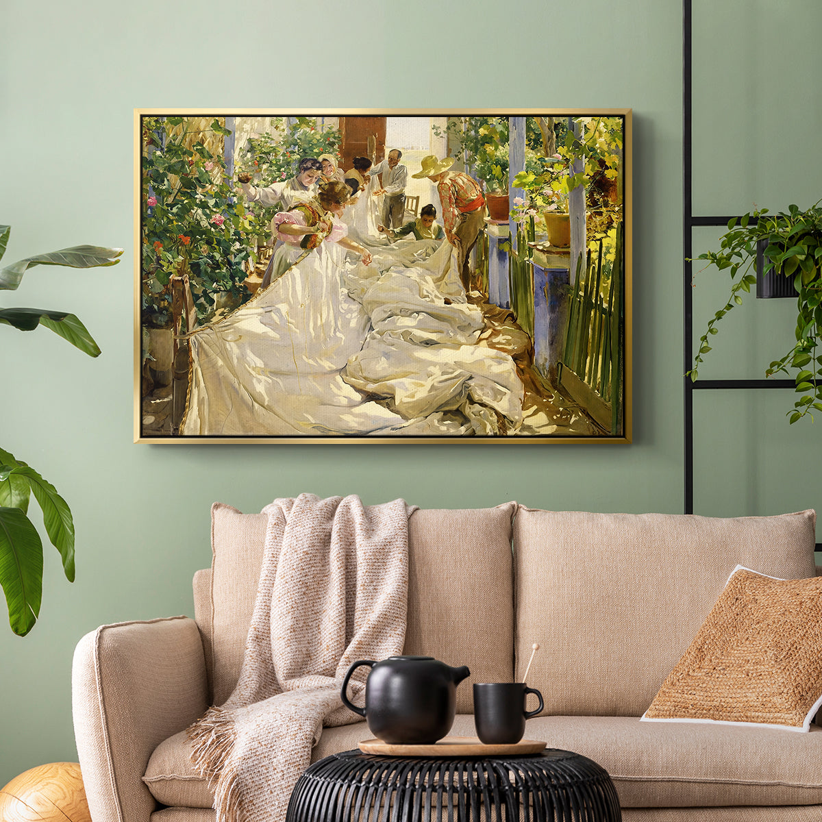 Sewing the Sail, 1896 - Floater Framed Canvas Print