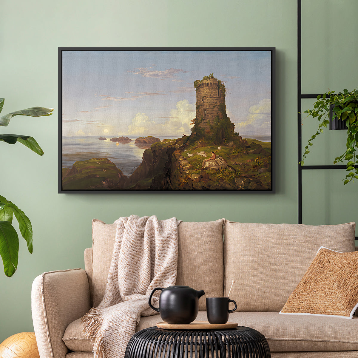 Italian Coast Scene with Ruined Tower, 1838 - Floater Framed Canvas Print
