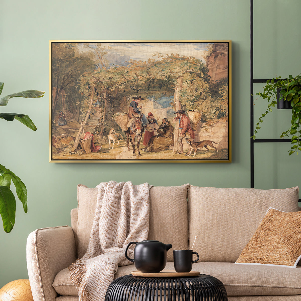 Figures and Animals in a Vineyard, c. 1829 - Floater Framed Canvas Print