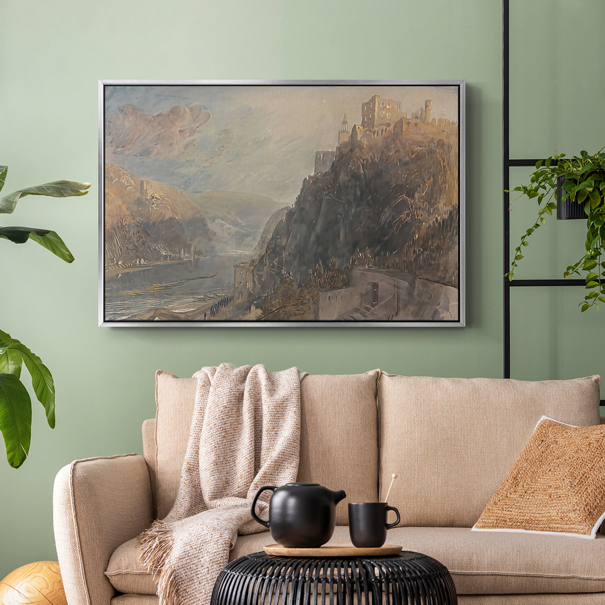 Rheinfels Looking to Katz and Gourhausen, 1817 - Floater Framed Canvas Print