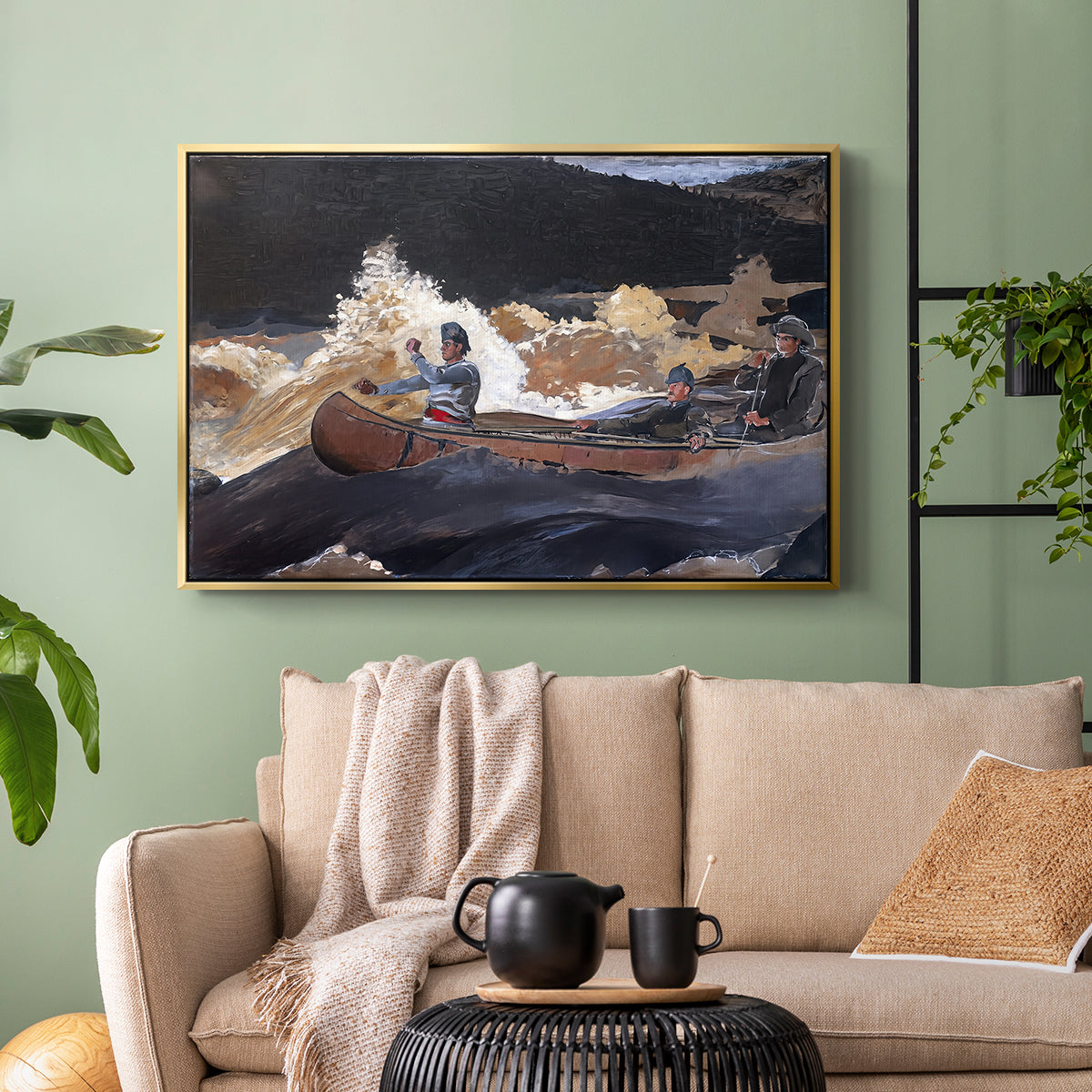 Shooting the Rapids, Saguenay River, 1905-1910 - Floater Framed Canvas Print