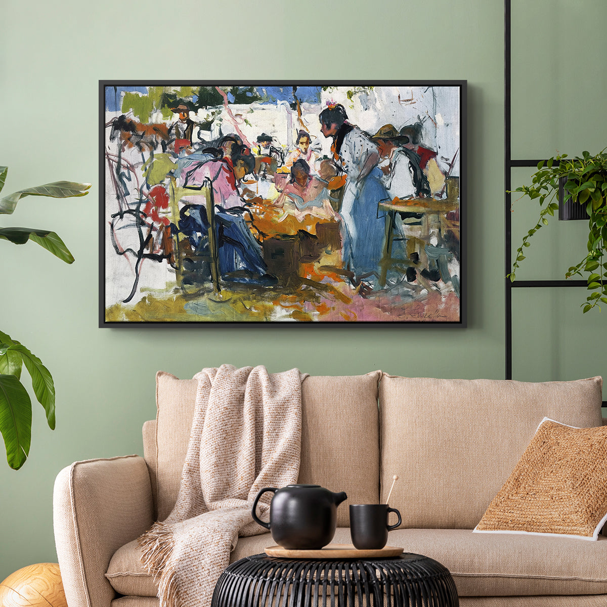 Net Menders in Valencia, 1909 - Floater Framed Canvas Print
