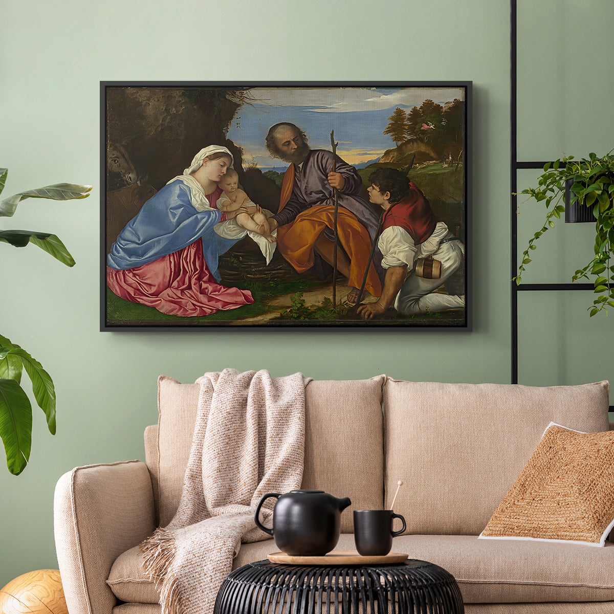 The Holy Family with a Shepherd, c. 1510 - Floater Framed Canvas Print