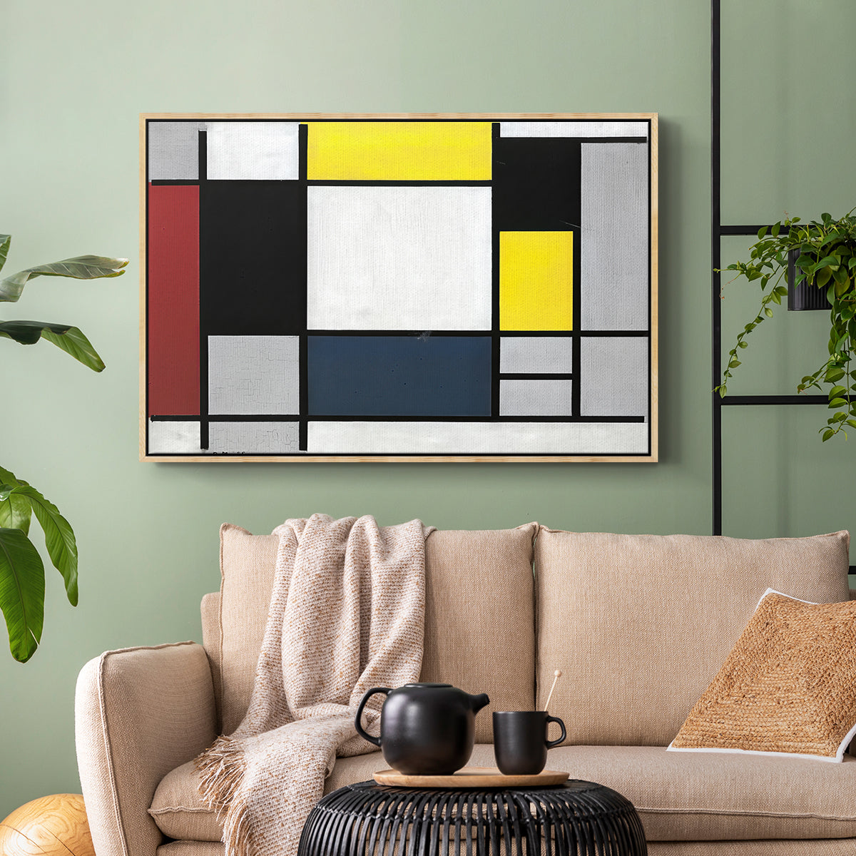 Composition with Yellow, Red, Black, Blue, and Gray, 1920 - Floater Framed Canvas Print