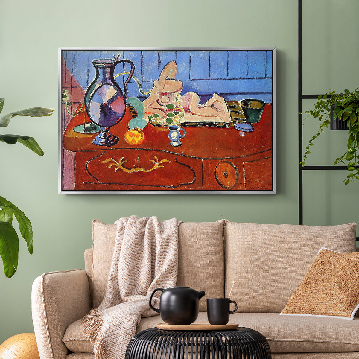 Still Life with a Pewter Jug and Pink Statuette, 1910 - Floater Framed Canvas Print
