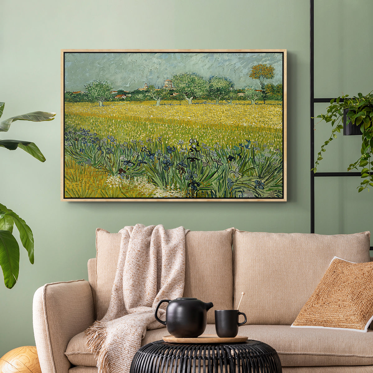 Field with Irises near Arles, 1888 - Floater Framed Canvas Print