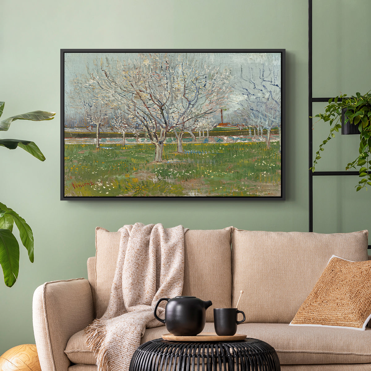 Orchard in Blossom (Plum Trees), 1888 - Floater Framed Canvas Print