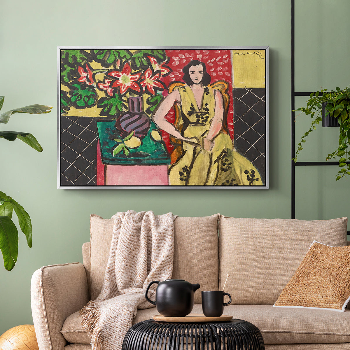 Seated Woman with a Vase of Amaryllis, 1941 - Floater Framed Canvas Print