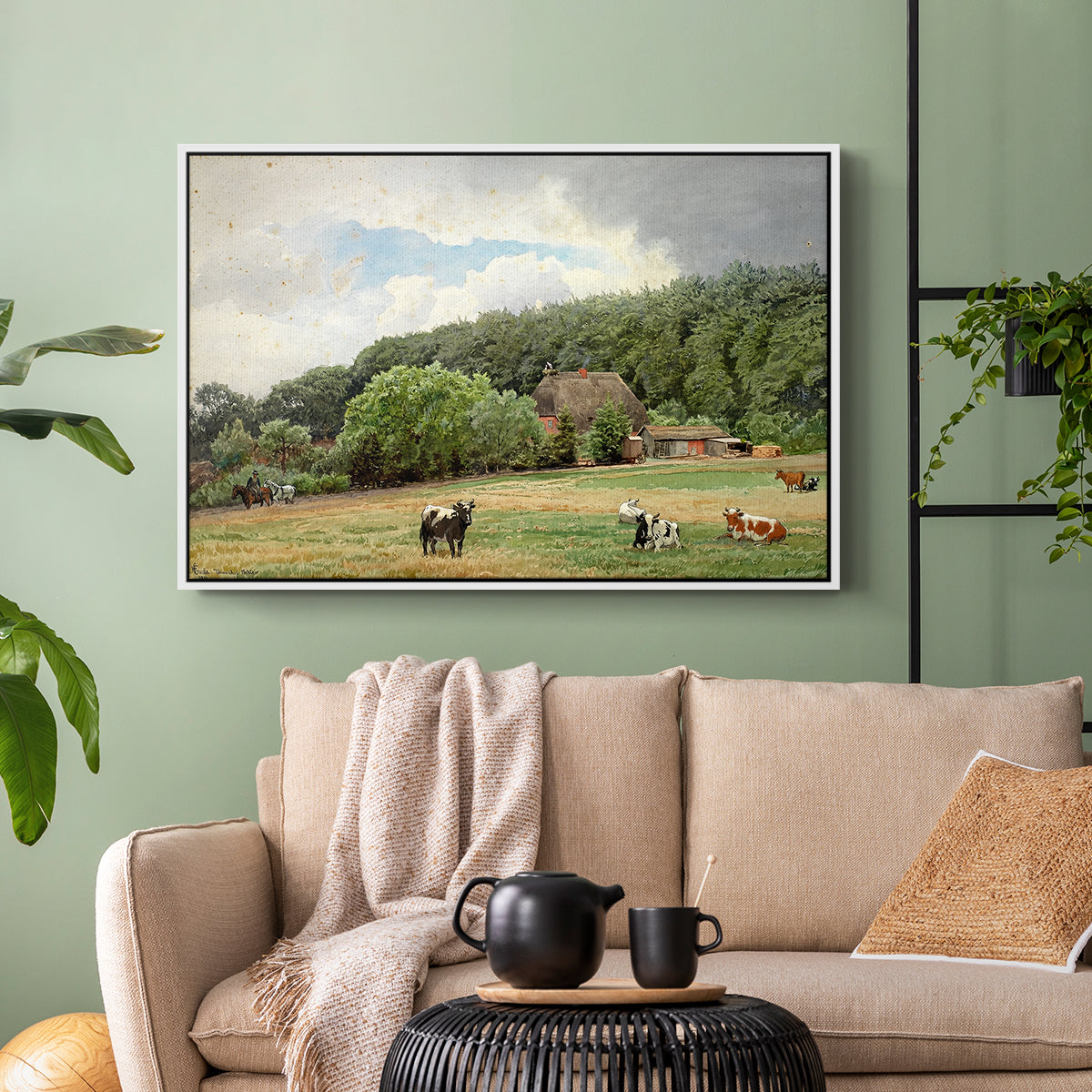 Farm with Grazing Cows (Bondegård med beitende kuer), 1892 - Floater Framed Canvas Print