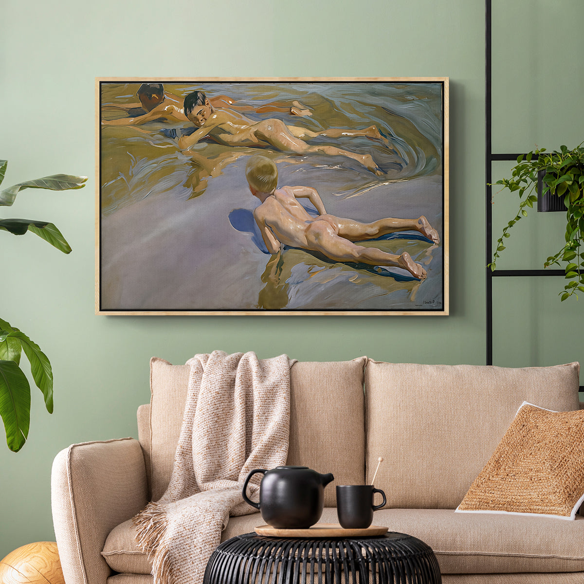 Boys on the Beach, 1910 - Floater Framed Canvas Print