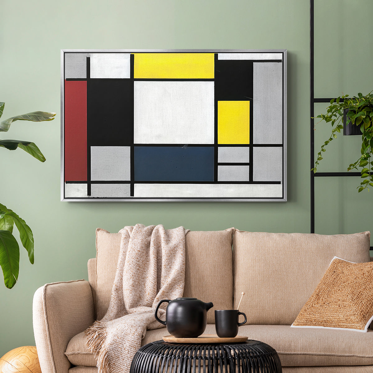 Composition with Yellow, Red, Black, Blue, and Gray, 1920 - Floater Framed Canvas Print
