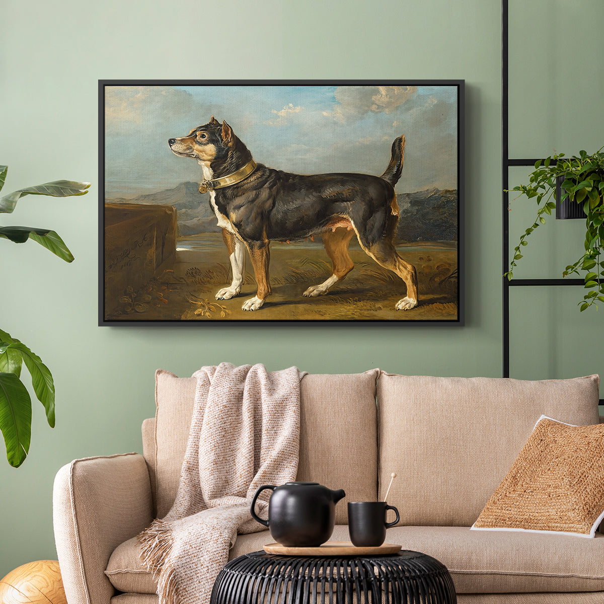 A Terrier in a Landscape, c. 1811 - Floater Framed Canvas Print