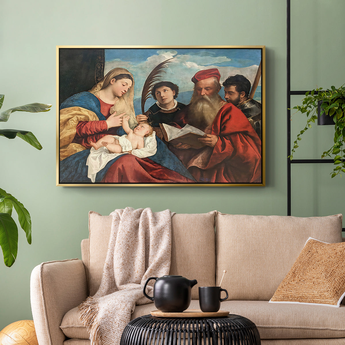 Mary and Child with Saints Stephen, Jerome and Maurice, c. 1510 - Floater Framed Canvas Print