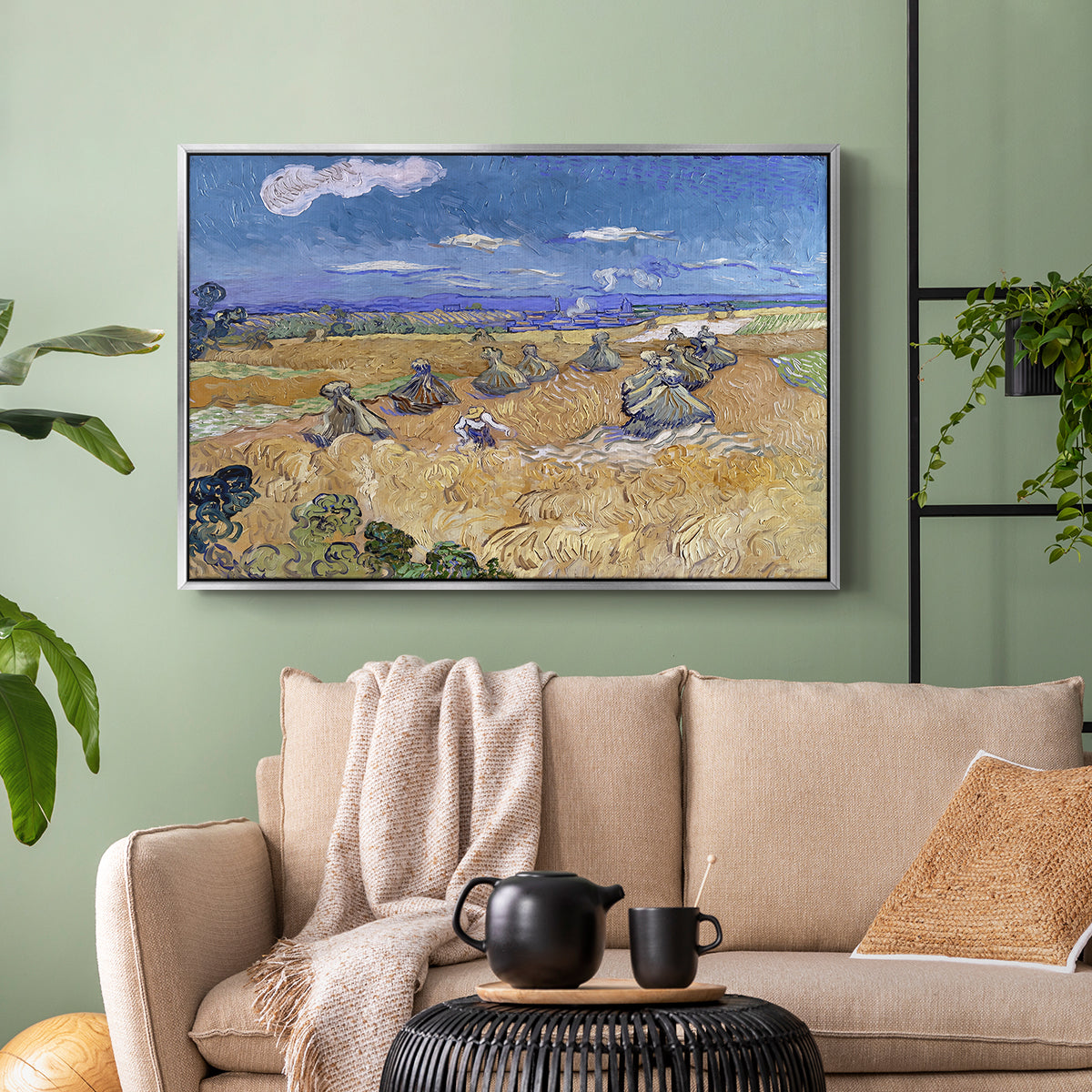 Wheat Field with Reaper, Auvers, 1888 - Floater Framed Canvas Print