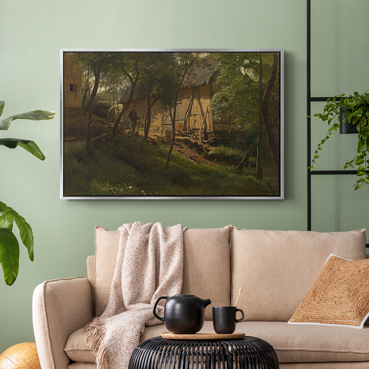 German Farm, 1859 - Floater Framed Canvas Print