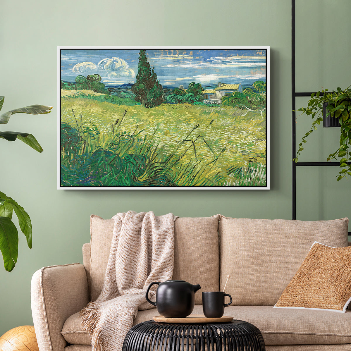 Green Wheat Field with Cypress, 1889 - Floater Framed Canvas Print