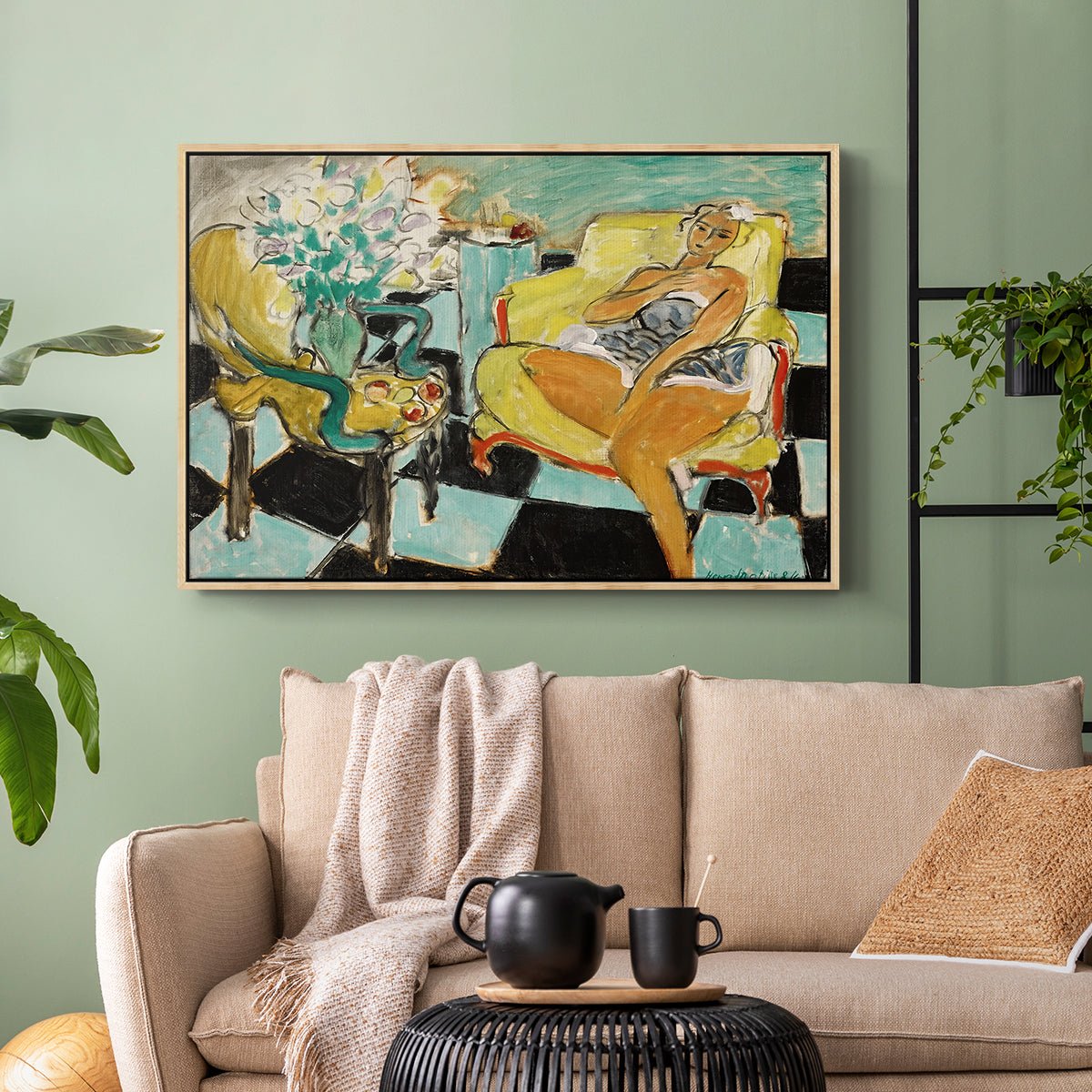 Seated Woman with Flower, 1942 - Floater Framed Canvas Print