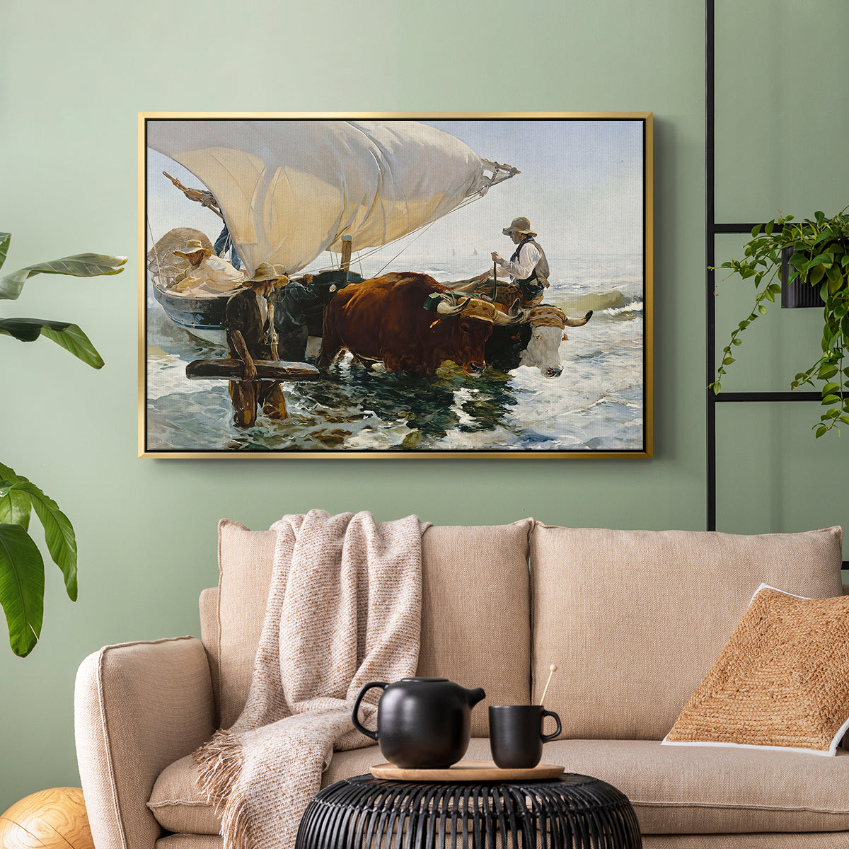 The Return from Fishing: Hauling the Boat, 1894 - Floater Framed Canvas Print