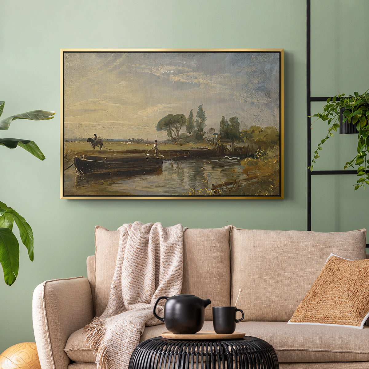 Barge below Flatford Lock, c. 1810 - Floater Framed Canvas Print