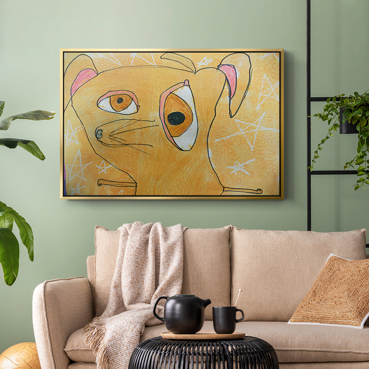 Cubist Dog with Stars (Student Art) - Floater Framed Canvas Print