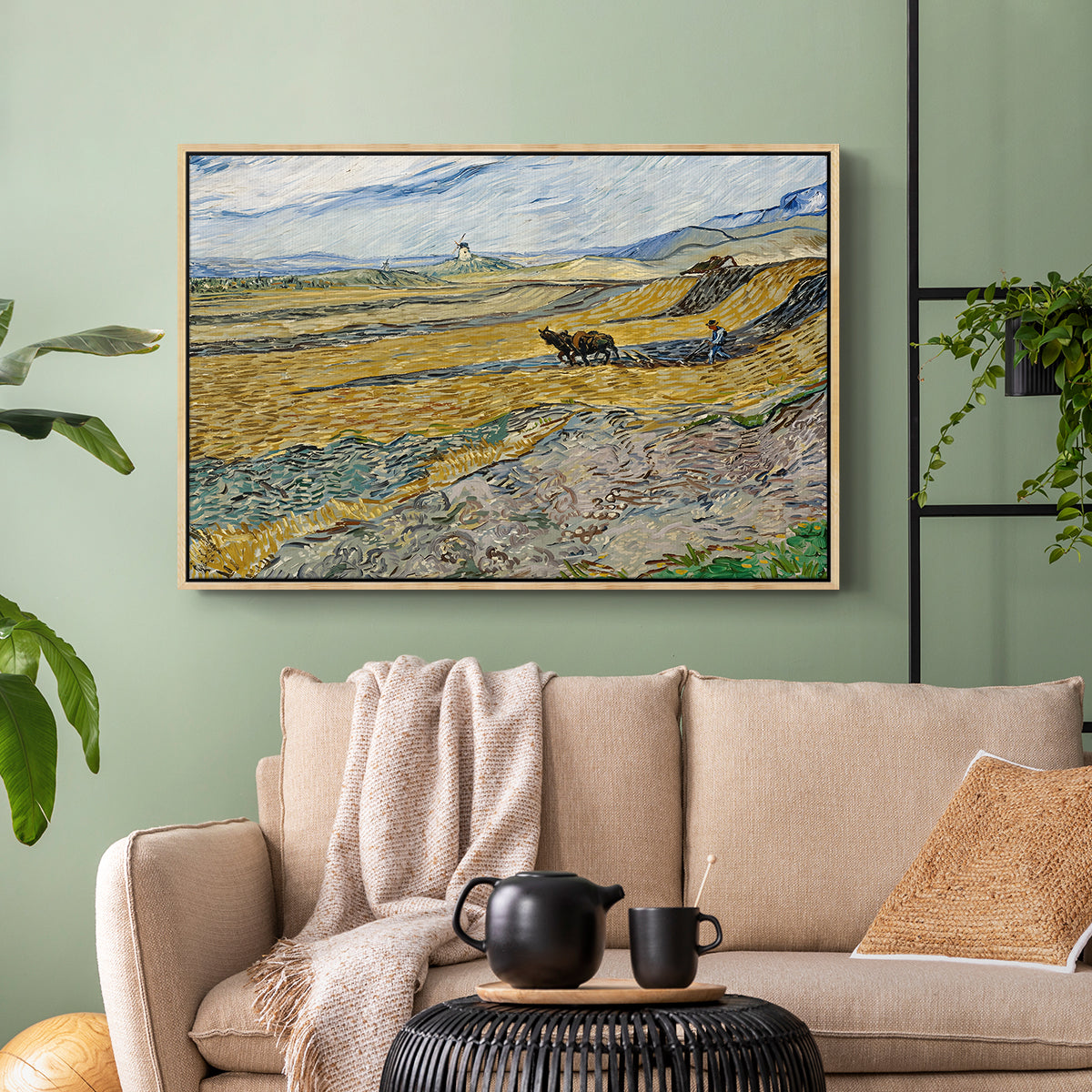 Enclosed Field with Ploughman, 1889 - Floater Framed Canvas Print