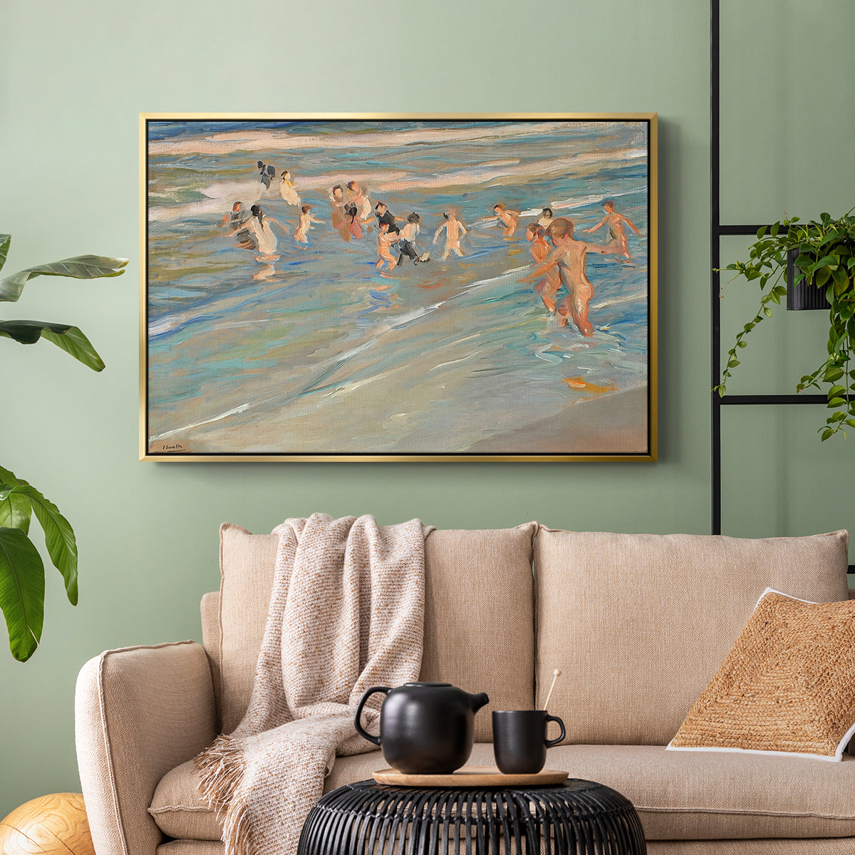 Children Playing on the Beach in Valencia, c. 1908 - Floater Framed Canvas Print